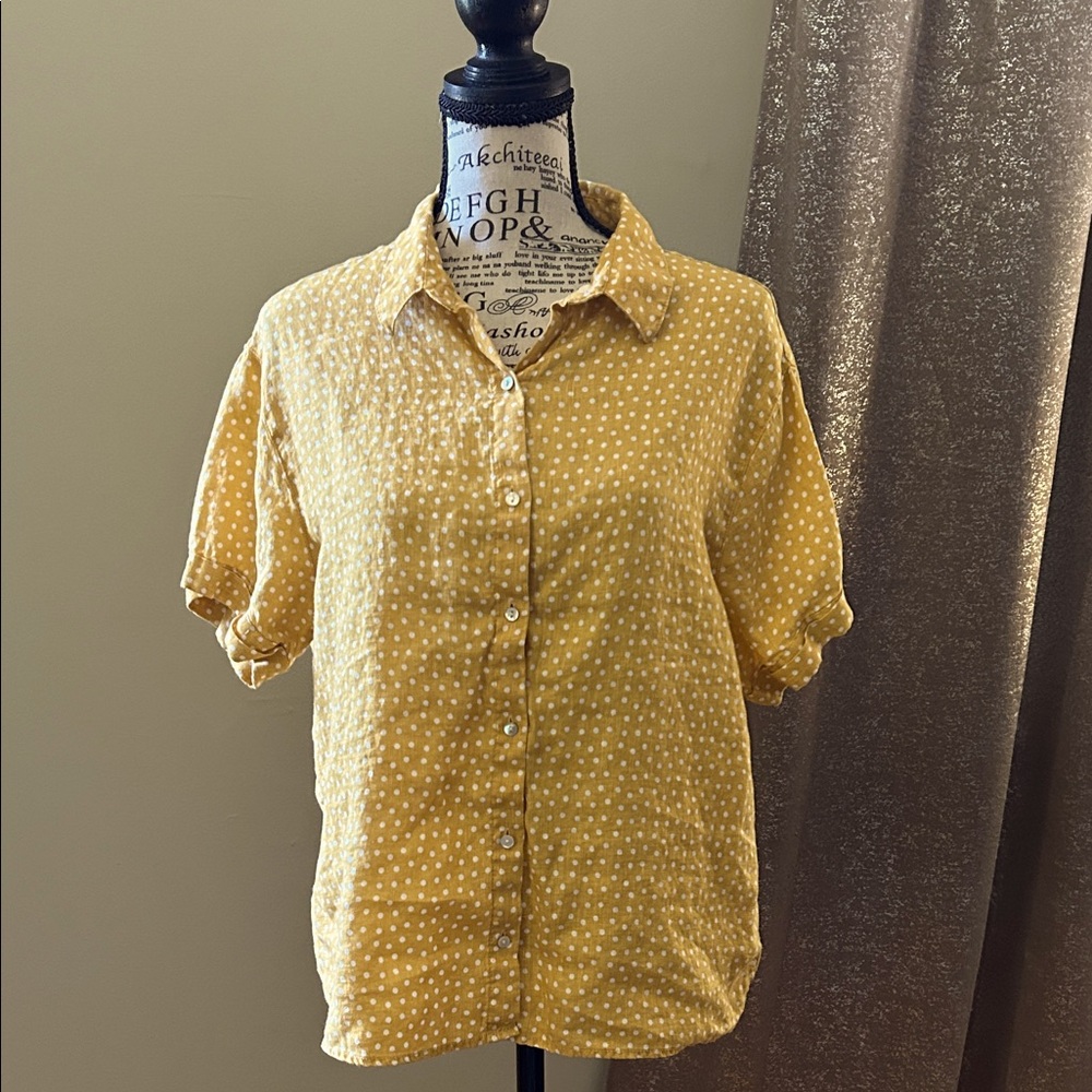 Rachel Zoe Yellow Polka Dot Button-Down Shirt Sz M